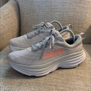 Hoka One One Bondi 8 Silver Gray Running Walking Gym Shoes Women’s size 9